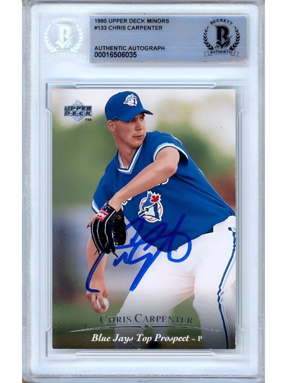 Chris Carpenter Signed 1995 Upper Deck Minors #133 Blue Jays Beckett BAS Slab